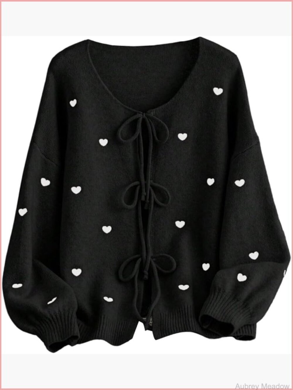 Women's Plus Size Heart Graphic Tie Front Long Sleeve Cardigan Sweater